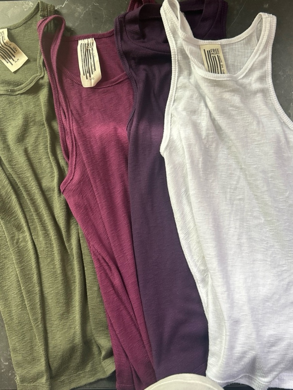 Free People Ribbed Tank Bundle in White, Plum, Berry & Olive